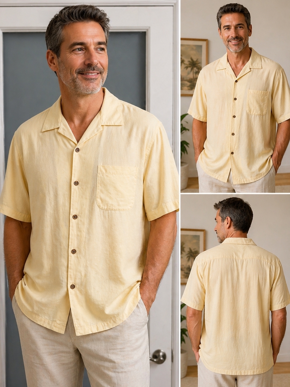 Boca Classics Island Wear Shirt Mens 2XLT Yellow Bamboo Cotton Camp Button Up